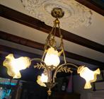 Antieke bronzen kroonluchter met 4 lampen, Ophalen of Verzenden