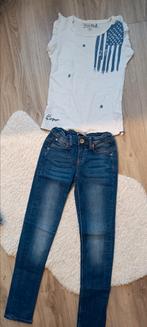Setje skinny spijkerbroek maat 134 + gratis mc Gregor shirt, Ophalen of Verzenden, Zo goed als nieuw, Blauw
