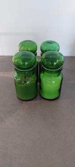 Set 4 vintage groene apothekerspotten 15cm hoog, Ophalen of Verzenden, Zo goed als nieuw, Glas, Pot, Bus of Blik