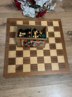 Vintage Staunton Schaakspel Houten Bord Koninghoogte 81 mm, Ophalen of Verzenden