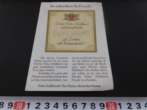 sticker persoonlijk etiket eckes edelkirsch, Verzamelen, Stickers, Zo goed als nieuw, Bedrijf of Vereniging, Ophalen