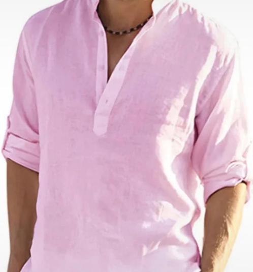 Nieuwe linnen shirt (roze), Kleding | Heren, Overhemden, Nieuw, Halswijdte 41/42 (L), Roze, Ophalen of Verzenden