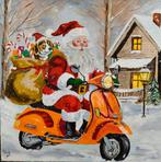 Schilderij kerstman op scooter, Diversen, Ophalen of Verzenden