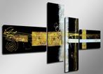 Nieuw * 4 Luik van Canvas * Abstract Zwart Wit Geel 70x160cm, Ophalen of Verzenden