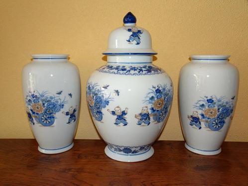 3 Delig Chinees kaststel met Zotjes van porselein, Huis en Inrichting, Woonaccessoires | Vazen, Zo goed als nieuw, Blauw, Minder dan 50 cm