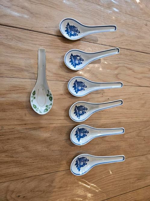 7 Chinese Lepels - Blauw & Groen Motief, Antiek en Kunst, Antiek | Keukenbenodigdheden, Ophalen of Verzenden