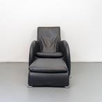 1x Montis Loge Fauteuil + Voetenbank Zwart Leder, Gebruikt, 100 tot 125 cm, Ophalen of Verzenden, Metaal
