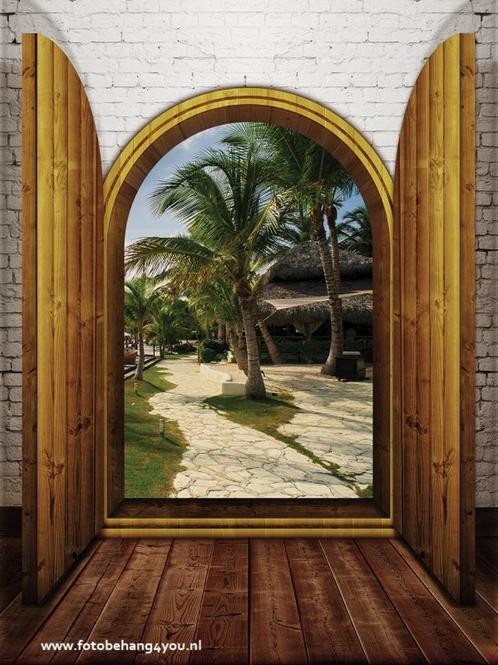 Deuren palmenpad fotobehang, strand behang, *Fotobehang4you, Huis en Inrichting, Stoffering | Behang, minder dan 10 m², Verzenden