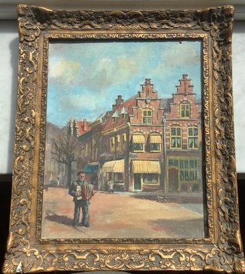 Haarlem, schilderij, stadsgezicht, gevel, boekhandel, oud beschikbaar voor biedingen
