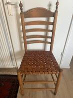 Vintage boerenstoel houten stoel met leren zitting, Ophalen