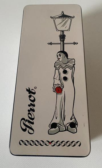 Rechthoekig blik met Pierrot.  Afm. 24x8x10 cm. beschikbaar voor biedingen
