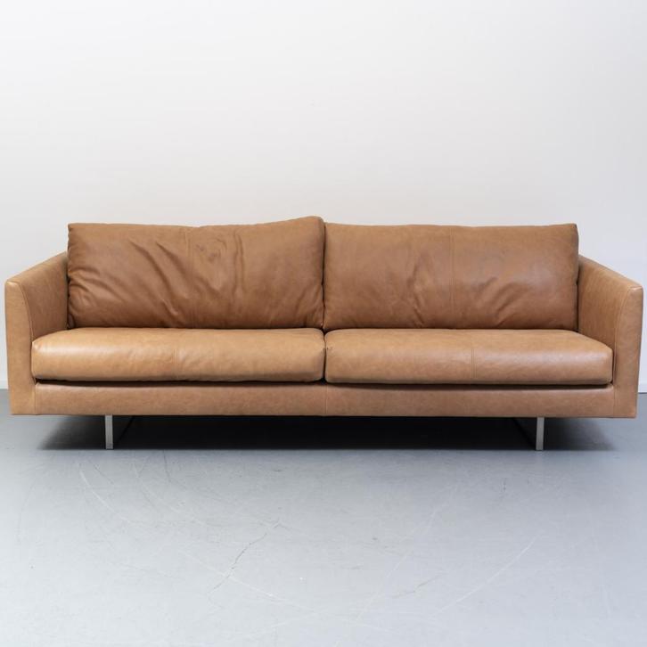 ACTIE! Montis Axel Bank 3,5-zits/218cm Buffaloleder - Cognac, Huis en Inrichting, Banken | Bankstellen, Zo goed als nieuw, Rechte bank