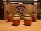 Keramiek houten set eierdoppen en peper- en zoutvaatje, Ophalen of Verzenden