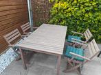 Tafel met 4 stoelen (Vesterhavet) + 4 kussens, Ophalen, Gebruikt, Teakhout, Tuinset