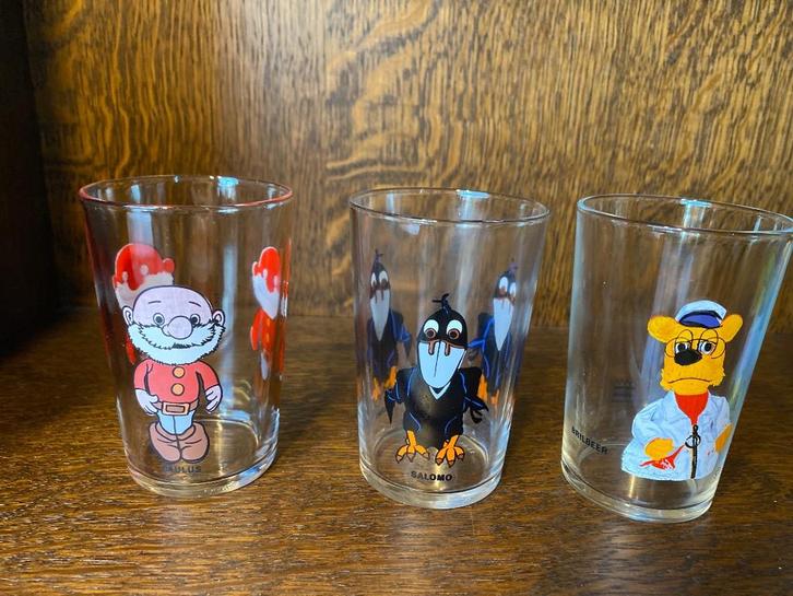 Vintage glazen kinder afbeeldingen, Verzamelen, Glas en Borrelglaasjes, Gebruikt, Frisdrankglas, Ophalen of Verzenden