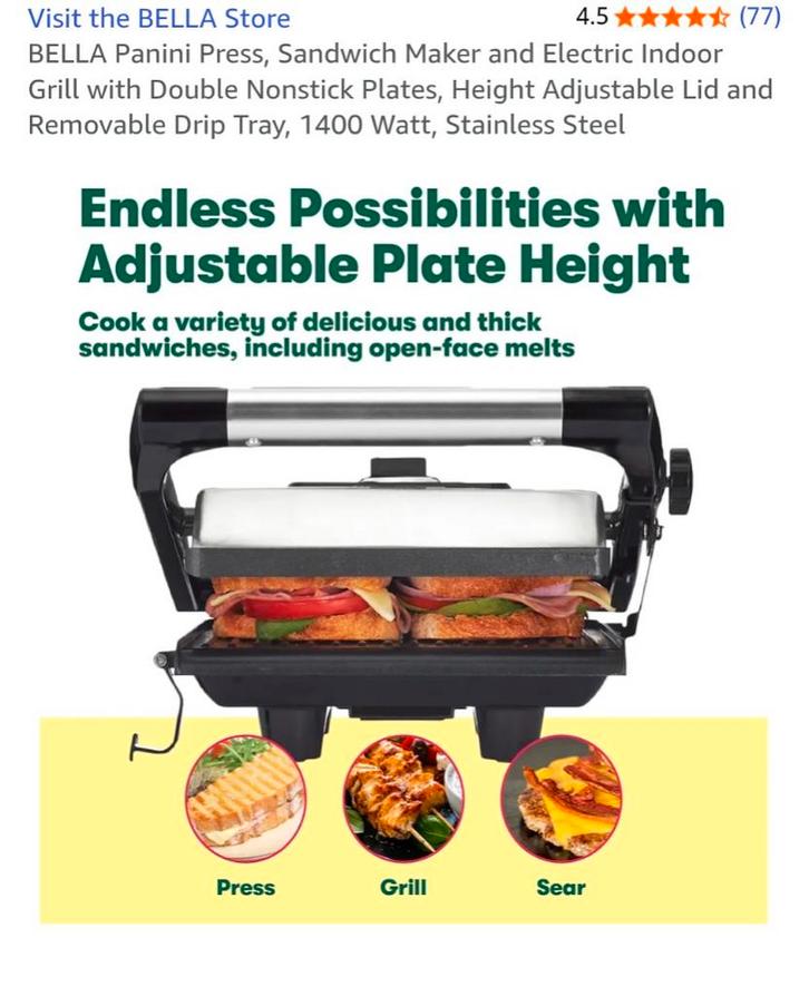 BELLA Panini Grill - Nieuwstaat!, Witgoed en Apparatuur, Grillplaten, Zo goed als nieuw, Tafelgrill, Vaatwasmachinebestendig, Ophalen of Verzenden