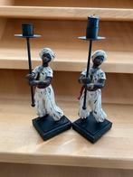 Set van twee vintage kandelaars, Huis en Inrichting, Woonaccessoires | Kandelaars en Kaarsen, Ophalen, Gebruikt, Wit, Metaal
