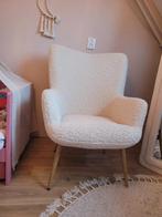 Fauteuil off-white teddy met naturel eiken kleur, Ophalen, 75 tot 100 cm, Zo goed als nieuw, Stof