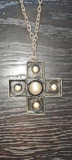 Vintage Space Age kruis (zilver?)Ketting., Gebruikt, Ophalen of Verzenden, Zilver, Overige materialen