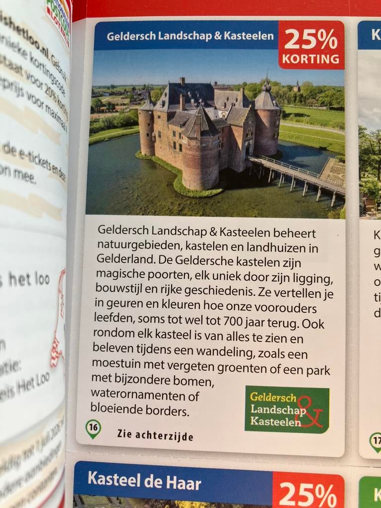 Geldersch landschap en kastelen 25% korting, Tickets en Kaartjes, Eén persoon, Kortingsbon