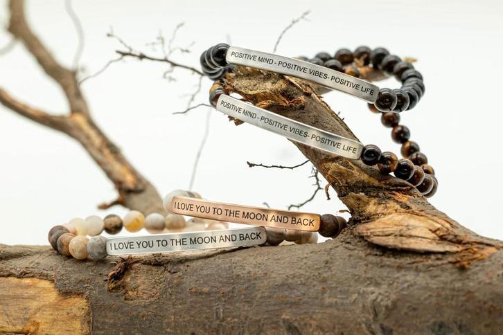 Armbanden met Edelstenen & Tekst - Stainless Steel, Sieraden, Tassen en Uiterlijk, Armbanden, Ophalen of Verzenden