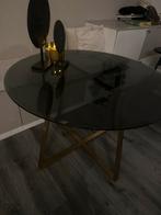 Rookglas Eettafel met Messing Poten, 50 tot 75 cm, Rond, Ophalen of Verzenden, 100 tot 150 cm