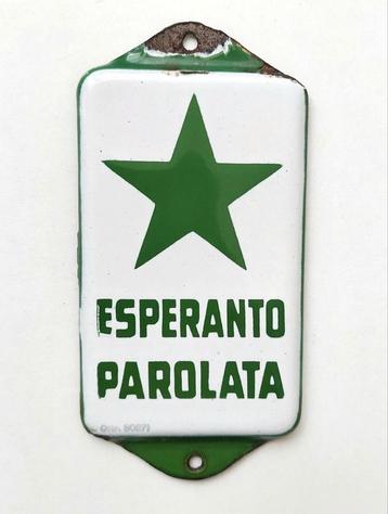 Oud Emaille Bordje Esperanto Reclame Deurpostje Reclamebord beschikbaar voor biedingen