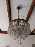 Vintage kroonluchter lamp met kristallen pegels, Huis en Inrichting, Lampen | Kroonluchters, Glas, Gebruikt, Vintage/retro, Ophalen