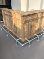 Steigerhouten bar (L-vorm) met Husky Glasdeur Koelkast, Ophalen, Gebruikt