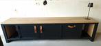 Mat zwart gepoedercoat met eikenhouten blad, Ophalen, Gebruikt, 25 tot 50 cm, Minder dan 100 cm