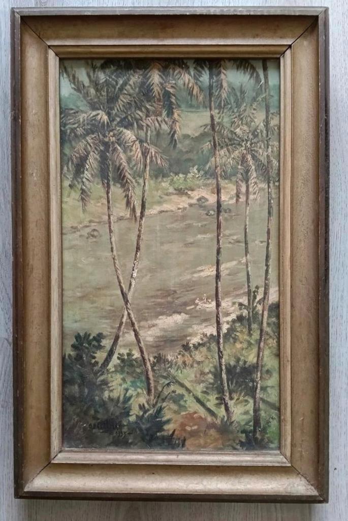 Omar Basalamah (1912-1998) - Riviergezicht Indonesië  1953, Antiek en Kunst, Kunst | Schilderijen | Klassiek, Ophalen of Verzenden