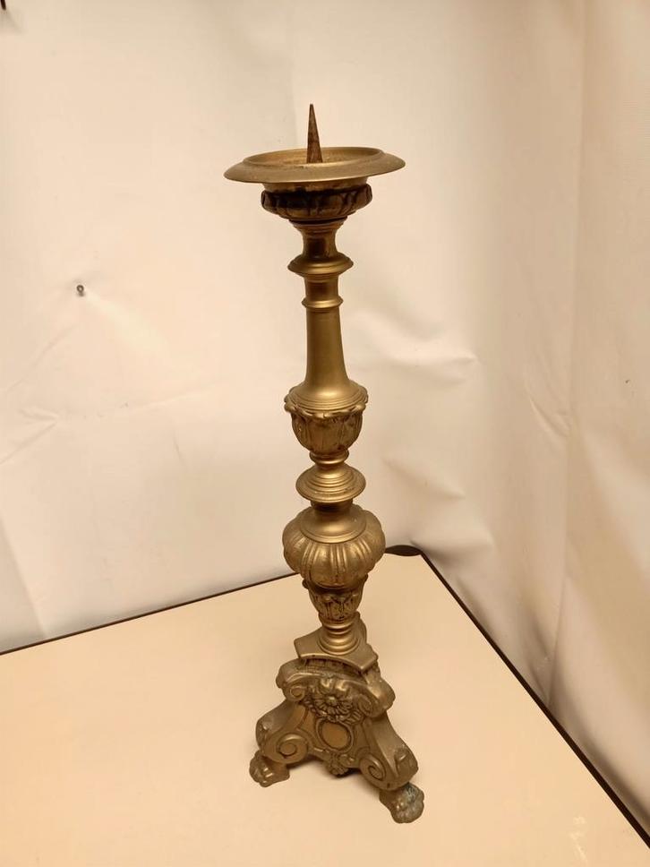 Antieke Messing Kerk Kandelaar - 62cm, Antiek en Kunst, Antiek | Kandelaars, Ophalen of Verzenden