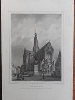 22 / Grote kerk en standbeeld Coster Haarlem Gravure 1858, Antiek en Kunst, Ophalen of Verzenden