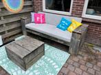 Steigerhouten bank en tafel, Tuin en Terras, Tuinsets en Loungesets, Ophalen, Gebruikt, 3 zitplaatsen, Steigerhout