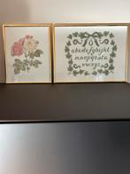 2 x handgeborduurd schilderijtje of merklap, Ophalen of Verzenden, Zo goed als nieuw, Kunststof, Minder dan 50 cm