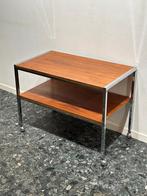 Vintage Barcart Trolley Bijzettafel Chroom en Teak, 50 tot 100 cm, Zo goed als nieuw, Chroom rvs aluminium minimalistisch teak barcart bijzettafel