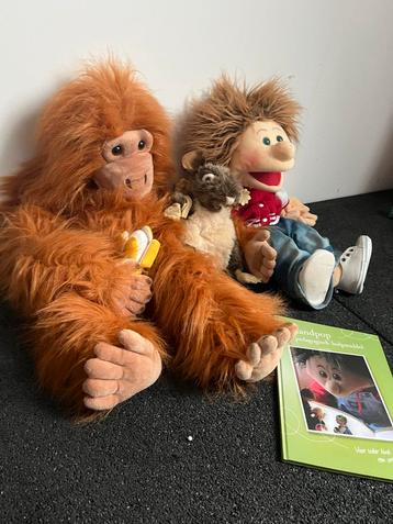 3 Buikspreekpoppen / Handpoppen + Boek (aap, rat + jongen) beschikbaar voor biedingen