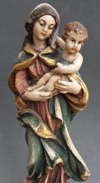 Om 1950 - 1960 Massief Lindenhout Beeld Maria Madonna Kind, Antiek en Kunst, Ophalen of Verzenden