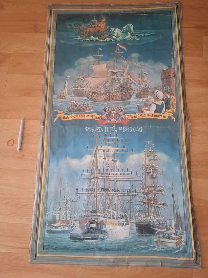 SAIL '80 Amsterdam - Grote Vintage Poster, Antiek en Kunst, Antiek | Schoolplaten, Geschiedenis, Ophalen