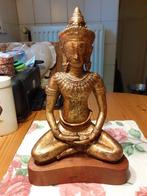 Thailand Antiek/Zwaar Bronzen Boeddhabeeld op Houten Voet, Antiek en Kunst, Ophalen of Verzenden