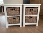 Te koop 2 sfeervolle landelijke nachtkastjes in hout/riet, Huis en Inrichting, Slaapkamer | Nachtkastjes, Ophalen, Gebruikt, Minder dan 45 cm
