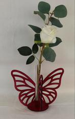 Lasergesneden mini vaasje met Vlinder & Zijde Roos, Nieuw, Hout, Verzenden, Blauw