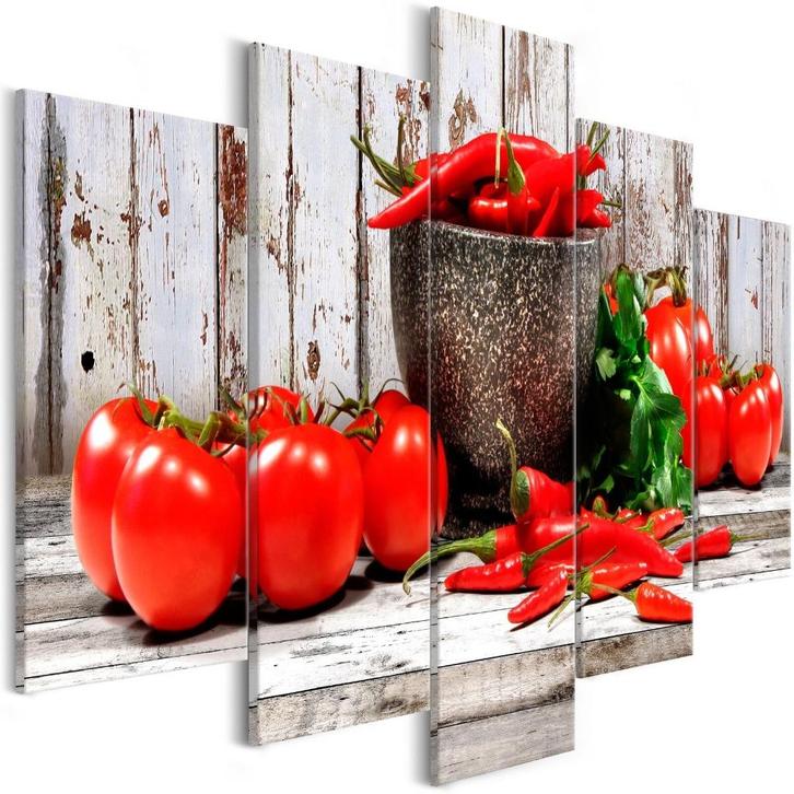 Keuken Tomaten Pepers 5 Luik Schilderij 100x50cm Nieuw, Antiek en Kunst, Kunst | Schilderijen | Modern, Ophalen of Verzenden