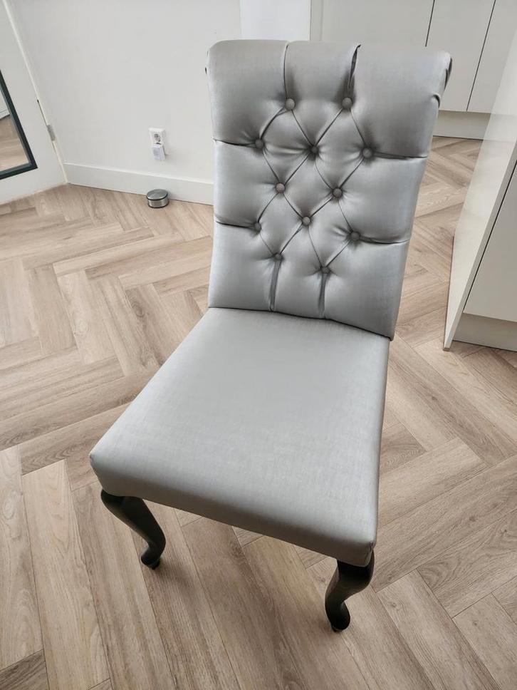 4 Luxe Eetkamerstoelen Eric Kuster Stijl, Huis en Inrichting, Stoelen, Zo goed als nieuw, Vier, Hout, Stof, Overige kleuren, Ophalen