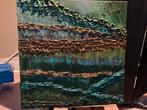 Abstract Schilderij Groen/Bruin/Blauw, Ophalen of Verzenden