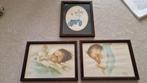 3 kleine brocante schilderijtjes, Antiek en Kunst, Ophalen of Verzenden