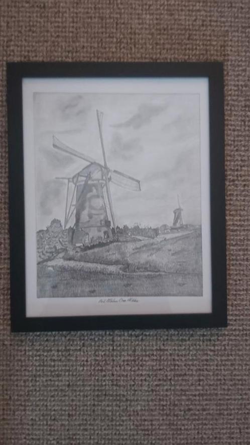 Orginele tekening  van  de Peilmolen uit OUD Alblas.gesign., Antiek en Kunst, Kunst | Tekeningen en Foto's, Ophalen of Verzenden