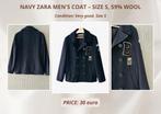 Navy Zara Men's Coat – Size S, 59% Wool, Ophalen of Verzenden, Zo goed als nieuw, Maat 52/54 (L), Blauw