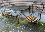 Tuinset zitje gietijzeren stoeltjes marmeren tafel, Tuin en Terras, Ophalen of Verzenden, Zo goed als nieuw, Overige materialen