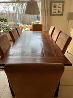Koloniale massief houten tafel + 8 stoelen, Huis en Inrichting, Tafels | Eettafels, Ophalen, Gebruikt, 100 tot 150 cm, 200 cm of meer